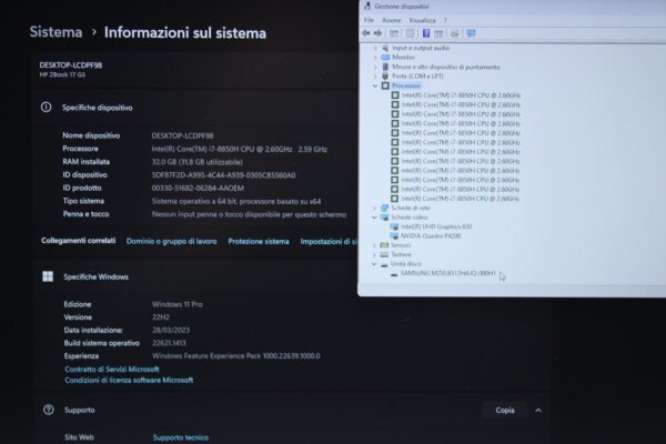 schermata caratteristiche Hp ZBook 17 G5 ricondizionato