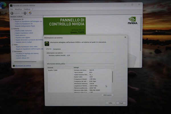 schermata caratteristiche scheda grafica Nvidia Quadro Hp ZBook 15 G6 ricondizionato