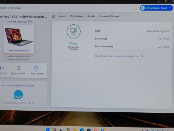 Hp ZBook Fury 16 G11 ricondizionato schermata garanzia