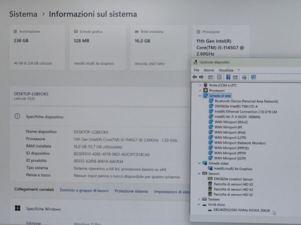 Dell Latitude 5520 ricondizionato schermata caratteristiche principali